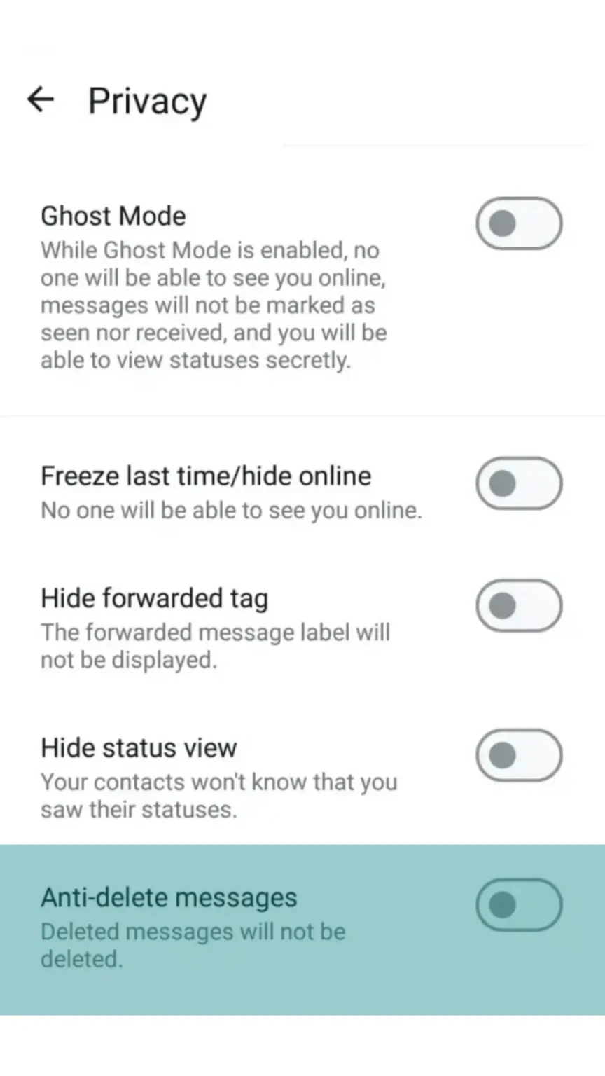 Blue WhatsApp Anti-Delete screen