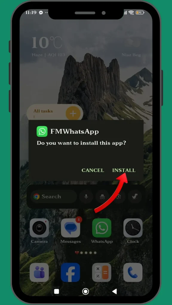 FMWhatsApp install prompt: Do you want to install this app?